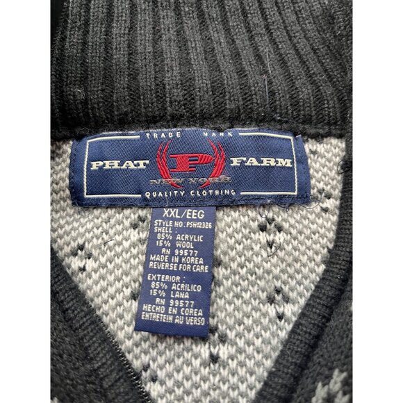 Phat Farm Mens XXL Nordic Zip Pocket Sweater In Black & Gray Christmas - Picture 3 of 14
